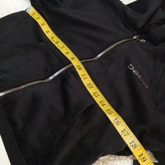 Bebe Black Velour Hooded Jacket W/ Rhinestone Logo - Picture 12 of 16